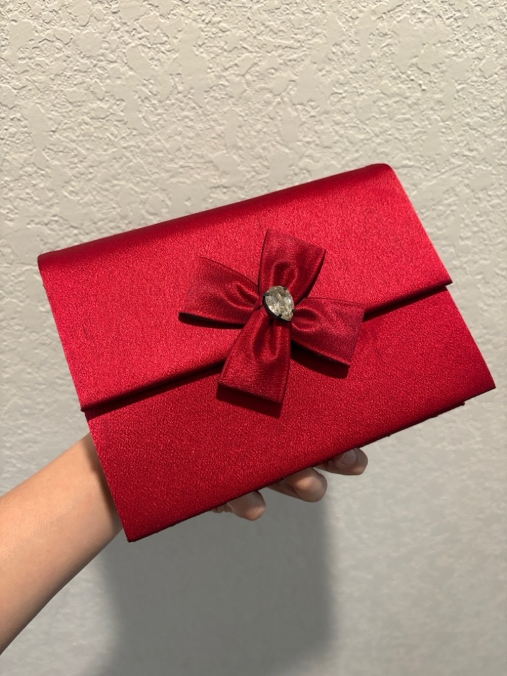 Yves Saint Laurent Red Satin
Bow Clutch with Crystal Accent - Picture 15 of 15